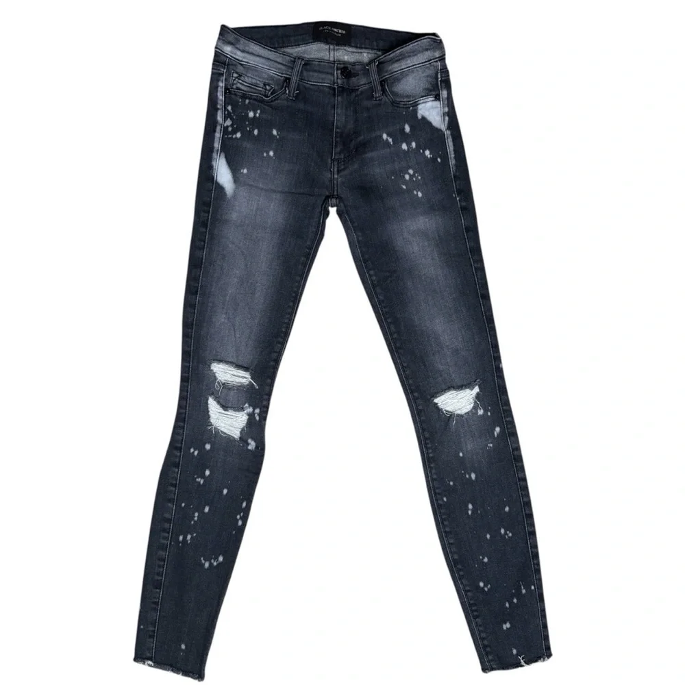 Black Orchid Noah Ankle Fray Dark Wash Bleached Distressed Skinny Jeans Size 24